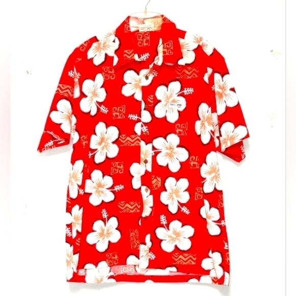 Teahupoo Tahiti Hawaiian island floral short sleeves button red shirt Size: 2XL - Picture 1 of 6
